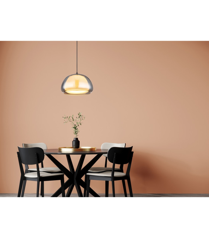Jella Dome Pendant Ceiling Light Matt Black Smoke Glass Shade 1x E27-7
