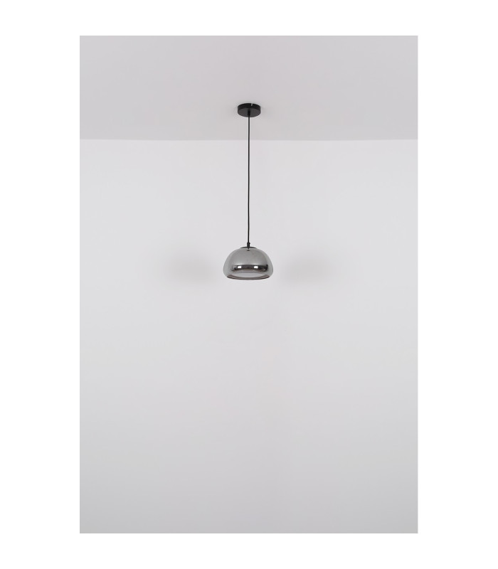 Jella Dome Pendant Ceiling Light Matt Black Smoke Glass Shade 1x E14-6