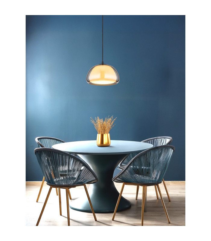 Jella Dome Pendant Ceiling Light Matt Black Smoke Glass Shade 1x E14-7