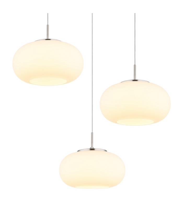 Quintara Cluster Pendant Ceiling Light Nickel Matt Opal Glass Shade 3x LED 3000K-3