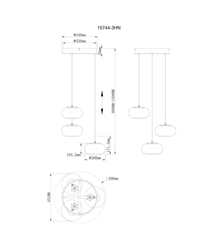 Quintara Cluster Pendant Ceiling Light Nickel Matt Opal Glass Shade 3x LED 3000K-5