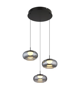 Quintara Cluster Pendant Ceiling Light Matt Black Smoke Glass Shade 3x LED 3000K-1