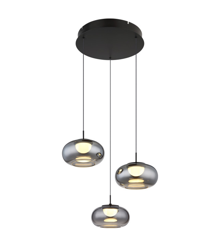 Quintara Cluster Pendant Ceiling Light Matt Black Smoke Glass Shade 3x LED 3000K-1