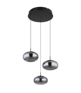 Quintara Cluster Pendant Ceiling Light Matt Black Smoke Glass Shade 3x LED 3000K-2