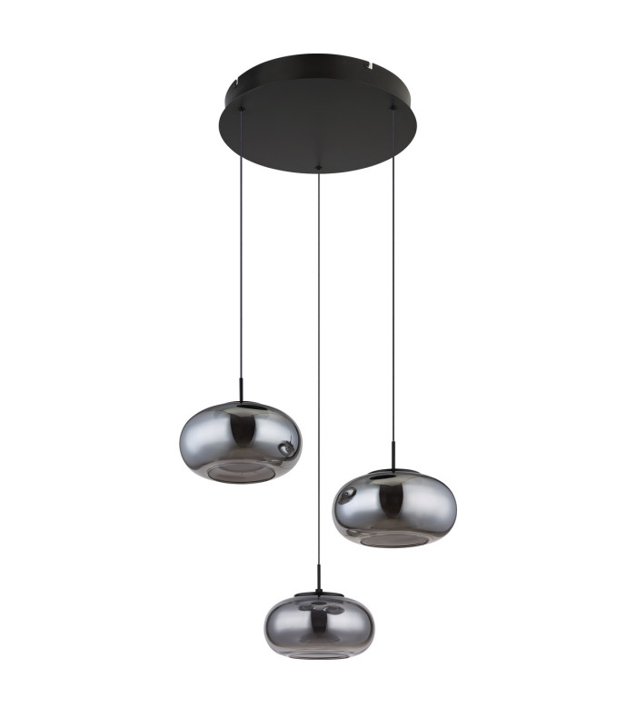 Quintara Cluster Pendant Ceiling Light Matt Black Smoke Glass Shade 3x LED 3000K-2