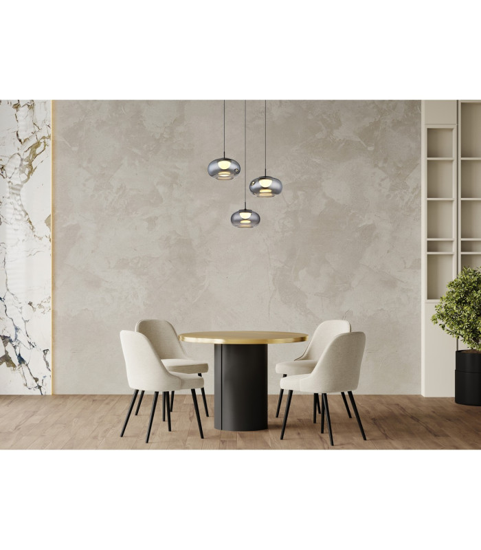 Quintara Cluster Pendant Ceiling Light Matt Black Smoke Glass Shade 3x LED 3000K-4
