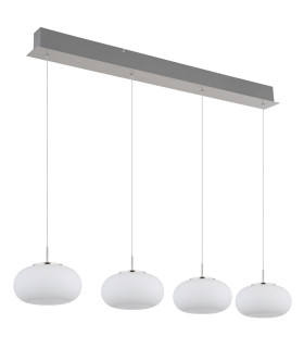 Quintara Bar Pendant Ceiling Light Nickel Matt Opal Glass Shade 4x LED 3000K-2