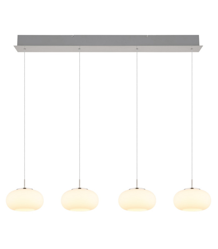 Quintara Bar Pendant Ceiling Light Nickel Matt Opal Glass Shade 4x LED 3000K-3