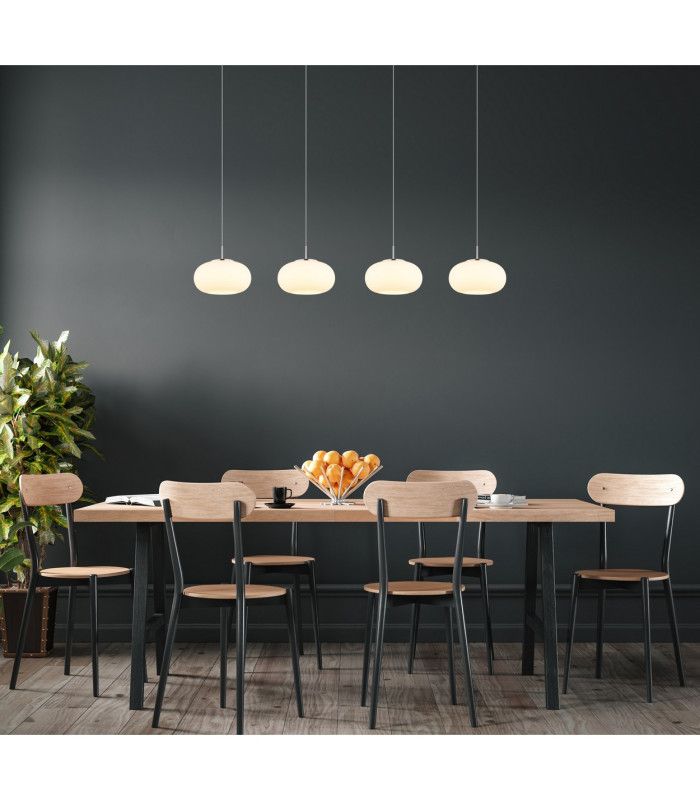Quintara Bar Pendant Ceiling Light Nickel Matt Opal Glass Shade 4x LED 3000K-6