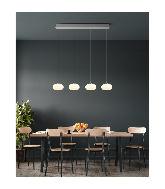 Quintara Bar Pendant Ceiling Light Nickel Matt Opal Glass Shade 4x LED 3000K-7