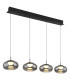 Quintara Bar Pendant Ceiling Light Matt Black Smoke Glass Shade 4x LED 3000K-1