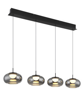 Quintara Bar Pendant Ceiling Light Matt Black Smoke Glass Shade 4x LED 3000K-1