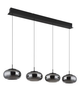 Quintara Bar Pendant Ceiling Light Matt Black Smoke Glass Shade 4x LED 3000K-2