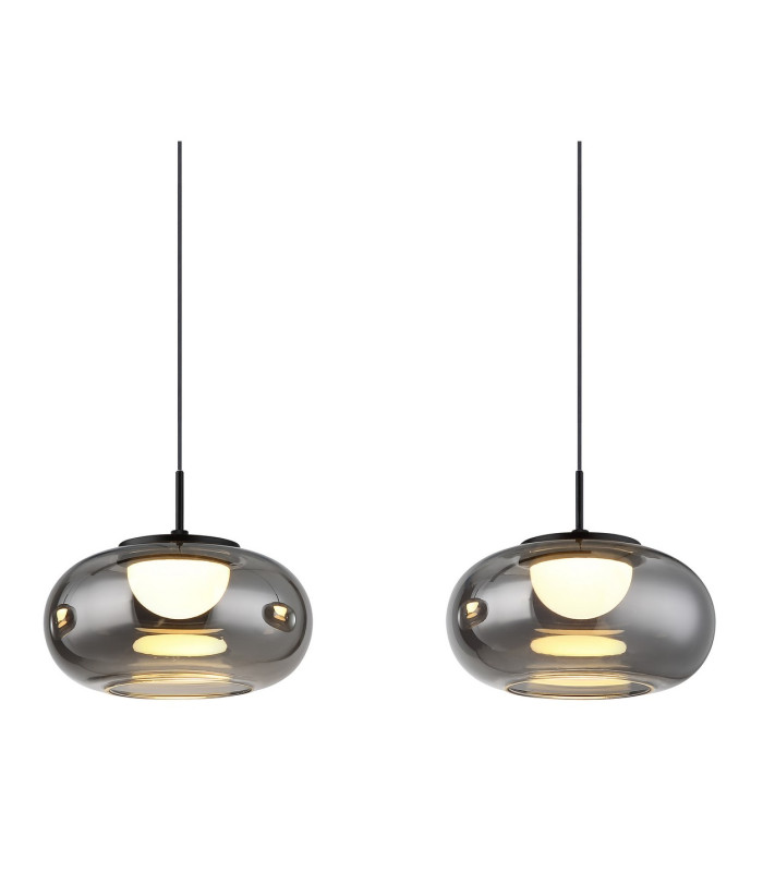 Quintara Bar Pendant Ceiling Light Matt Black Smoke Glass Shade 4x LED 3000K-4