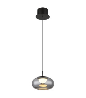 Quintara Dome Pendant Ceiling Light Matt Black Smoke Glass Shade LED 3000K-1