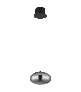 Quintara Dome Pendant Ceiling Light Matt Black Smoke Glass Shade LED 3000K-2