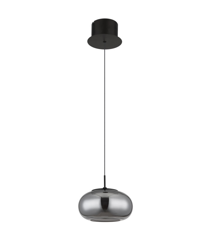 Quintara Dome Pendant Ceiling Light Matt Black Smoke Glass Shade LED 3000K-2