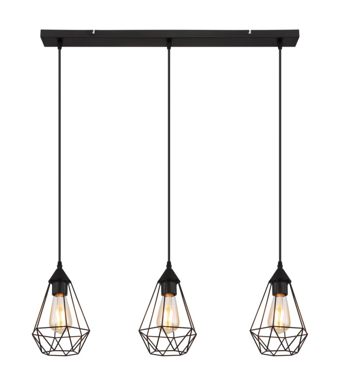 Zachary Bar Pendant Ceiling Light Matt Black 3x E27-3
