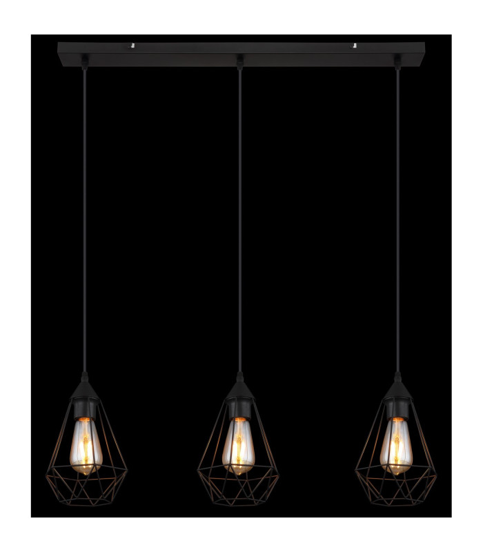 Zachary Bar Pendant Ceiling Light Matt Black 3x E27-6