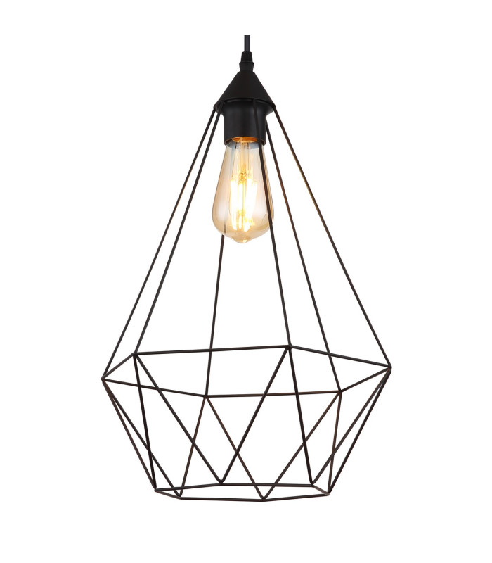 Zachary Wire Frame Pendant Ceiling Light Matt Black 1x E27-3