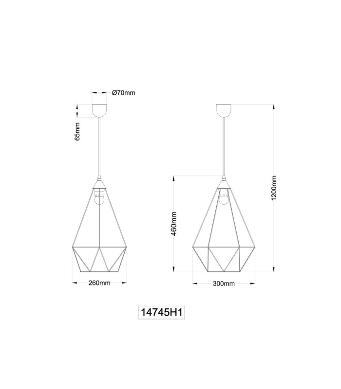 Zachary Wire Frame Pendant Ceiling Light Matt Black 1x E27-6