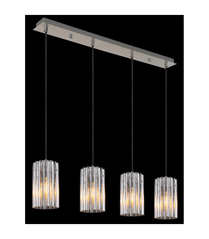 Cayden Bar Pendant Ceiling Light Nickel Matt Clear Glass Shade 4x E27-4
