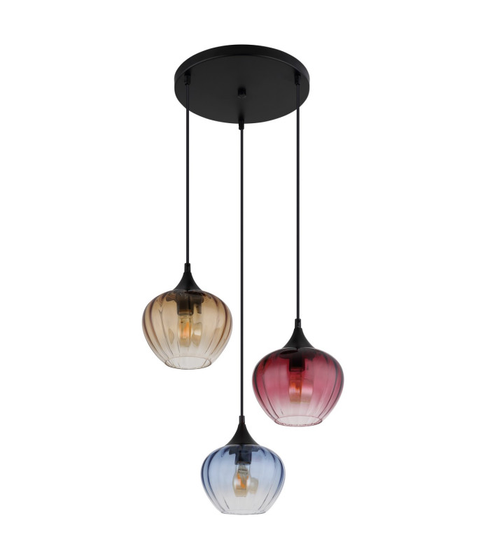 Sander Cluster Pendant Ceiling Light Matt Black Blue Blending Glass Shade 3x E27-2