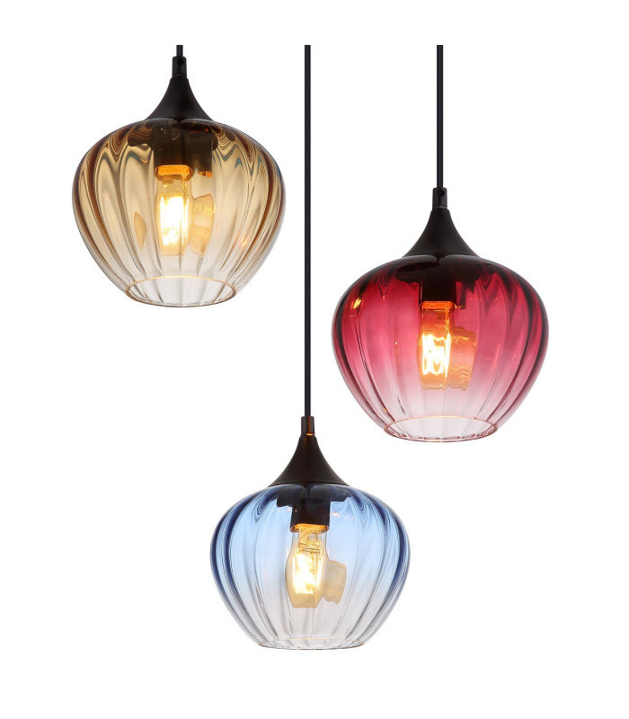 Sander Cluster Pendant Ceiling Light Matt Black Blue Blending Glass Shade 3x E27-3