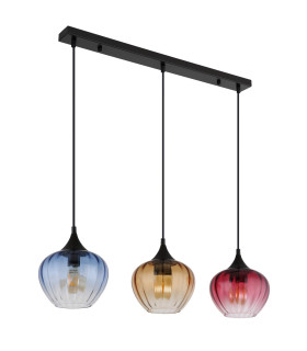 Sander Bar Pendant Ceiling Light Matt Black Blue Blending Glass Shade 3x E27-2