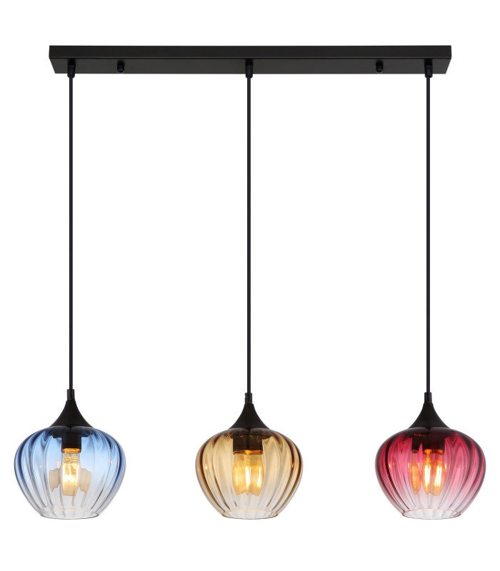 Sander Bar Pendant Ceiling Light Matt Black Blue Blending Glass Shade 3x E27-3