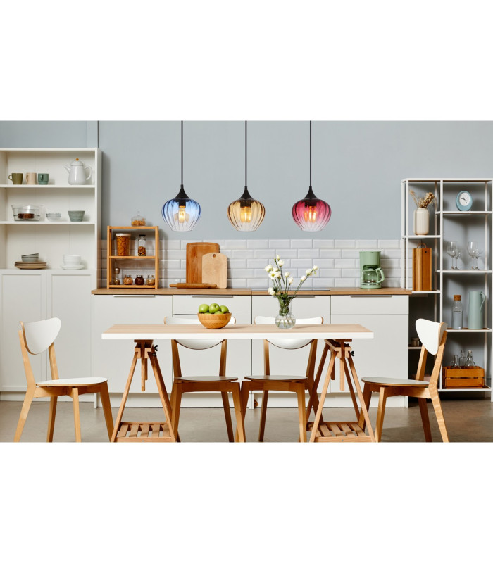Sander Bar Pendant Ceiling Light Matt Black Blue Blending Glass Shade 3x E27-8