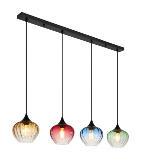 Sander Bar Pendant Ceiling Light Matt Black Blending Glass Shade 4x E27-1