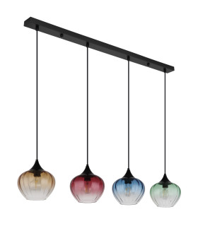 Sander Bar Pendant Ceiling Light Matt Black Blending Glass Shade 4x E27-2