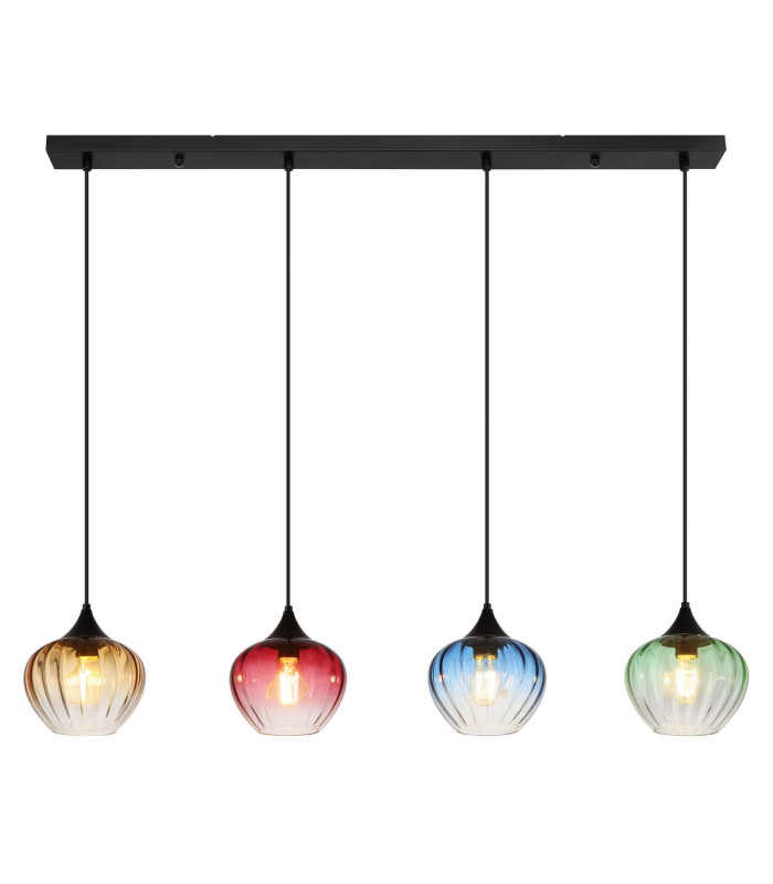 Sander Bar Pendant Ceiling Light Matt Black Blending Glass Shade 4x E27-3