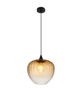 Sander Dome Pendant Ceiling Light Matt Black Amber Glass Shade 1x E27-1