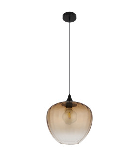 Sander Dome Pendant Ceiling Light Matt Black Amber Glass Shade 1x E27-2