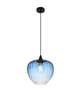 Sander Dome Pendant Ceiling Light Matt Black Blue Glass Shade 1x E27-1