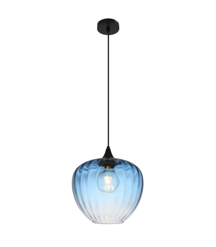 Sander Dome Pendant Ceiling Light Matt Black Blue Glass Shade 1x E27-1
