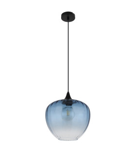 Sander Dome Pendant Ceiling Light Matt Black Blue Glass Shade 1x E27-2