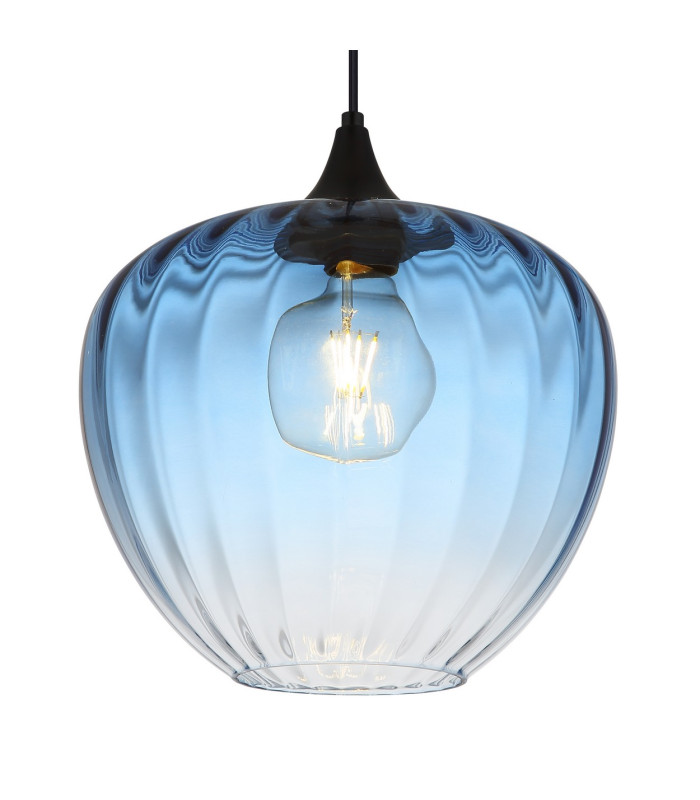 Sander Dome Pendant Ceiling Light Matt Black Blue Glass Shade 1x E27-3