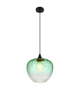 Sander Dome Pendant Ceiling Light Matt Black Green Glass Shade 1x E27-1
