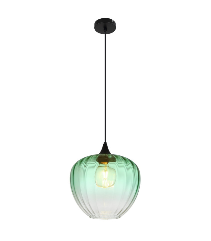 Sander Dome Pendant Ceiling Light Matt Black Green Glass Shade 1x E27-1