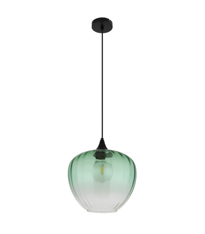 Sander Dome Pendant Ceiling Light Matt Black Green Glass Shade 1x E27-2