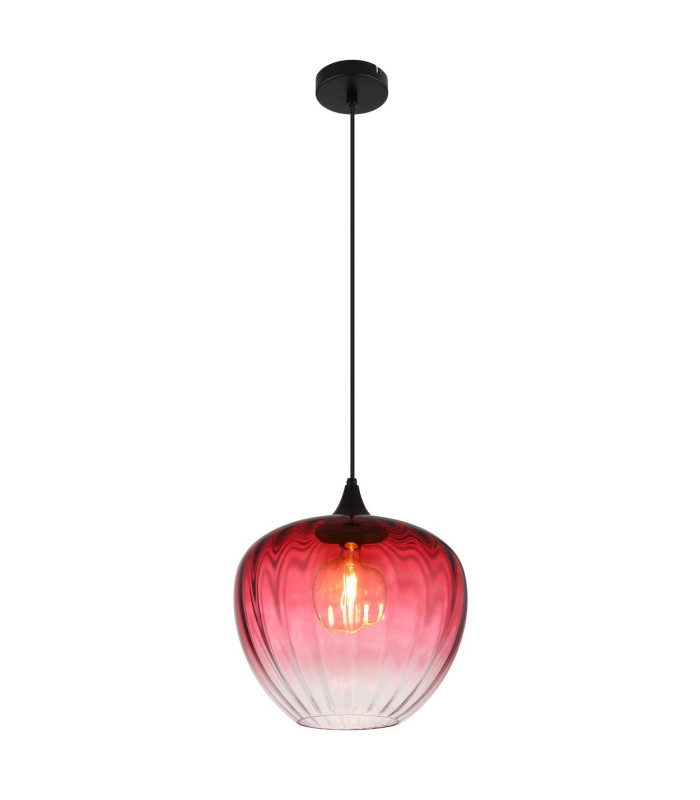 Sander Dome Pendant Ceiling Light Matt Black Red Glass Shade 1x E27-1