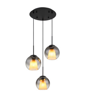 Barry Cluster Pendant Ceiling Light Matt Black Balls Smoke Glass Shade 3x E27-1