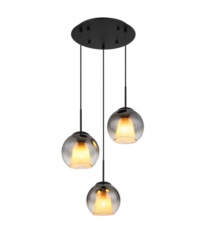 Barry Cluster Pendant Ceiling Light Matt Black Balls Smoke Glass Shade 3x E27-1