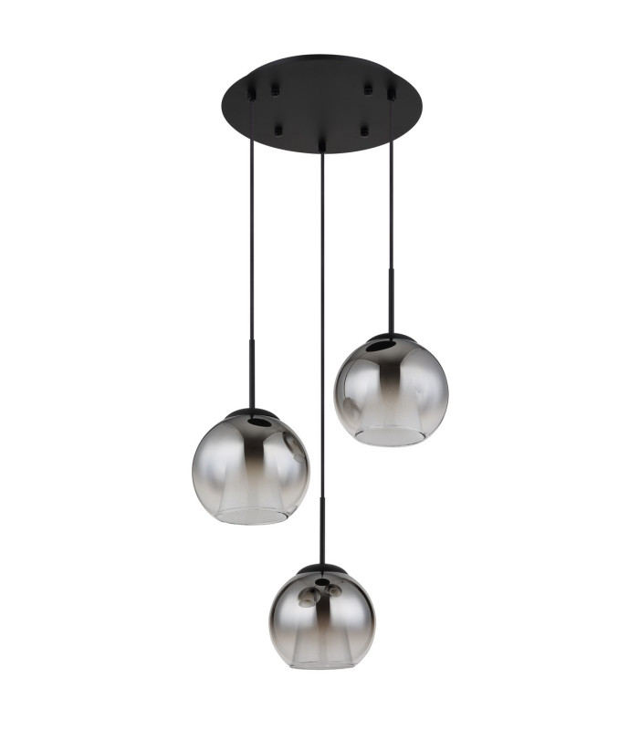 Barry Cluster Pendant Ceiling Light Matt Black Balls Smoke Glass Shade 3x E27-2