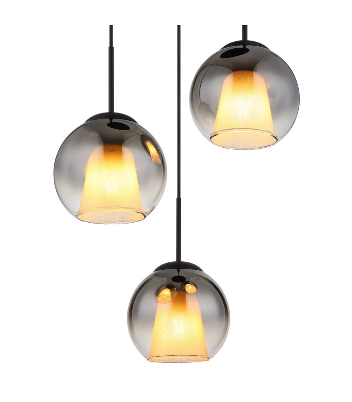 Barry Cluster Pendant Ceiling Light Matt Black Balls Smoke Glass Shade 3x E27-3