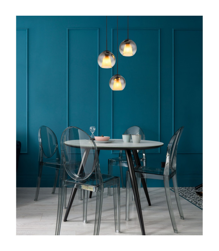 Barry Cluster Pendant Ceiling Light Matt Black Balls Smoke Glass Shade 3x E27-4