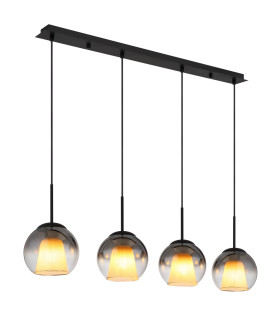 Barry Bar Pendant Ceiling Light Matt Black Balls Smoke Glass Shade 4x E27-1